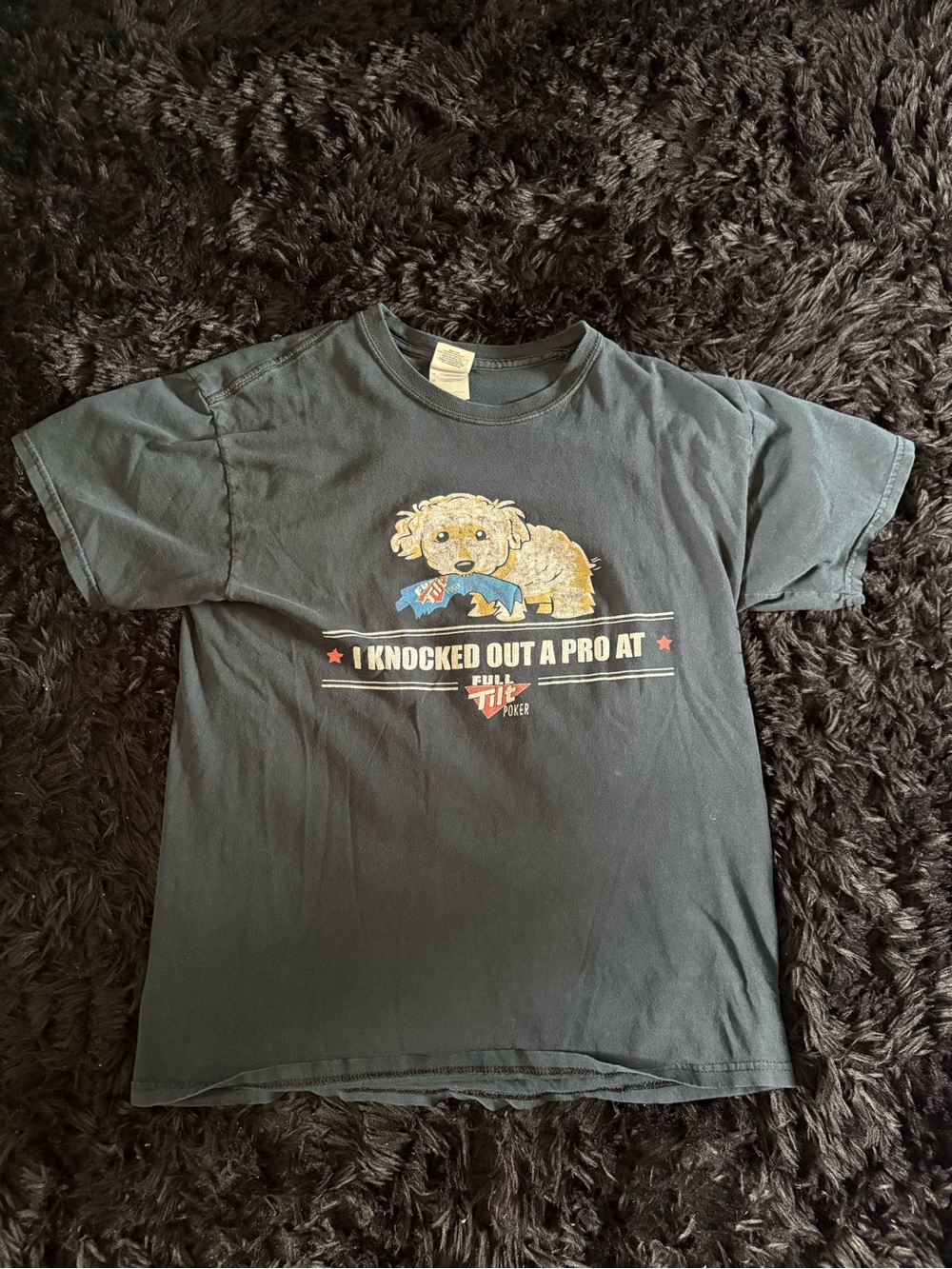 Full Tilt Black Dog Graphic Tee with 'I Knocked Out A Pro' Slogan